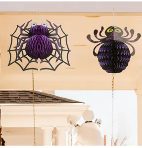 Halloween spider honeycomb paper hanging decorations set for party holiday indoor outdoor decor