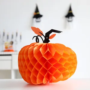 Halloween paper honeycomb pumpkin decoration 3D orange hanging ornament for festival party