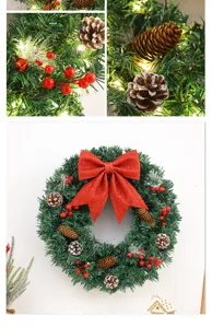 Couronne de Noël avec pommes de pin baies rouges et nœud pour décoration de porte et mur