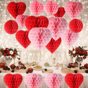 Valentijnsdag hart honingraat ballen roze rode papieren hangende decoraties voor feest