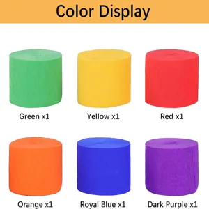 Lot de 6 rouleaux de papier crêpe coloré serpentins pour fête mariage anniversaire DIY