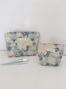 Floral jacquard cosmetic bag portable travel makeup storage pouch organizer set for women
