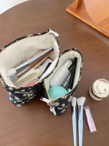 Floral makeup bag set with large capacity cosmetic pouch travel organizer for daily use