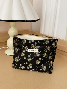 Floral cosmetic bag large capacity portable makeup organizer travel toiletry storage pouch