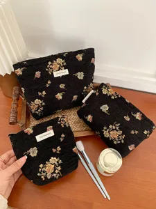 Vintage Brocade Cosmetic Bag Large Capacity Floral Zipper Makeup Pouch Travel Toiletry Organizer Bag For Women