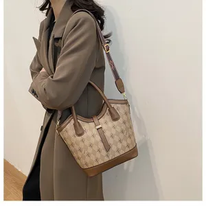 Vintage brown monogram women bucket bag shoulder crossbody bag detail shot fashion elegant style