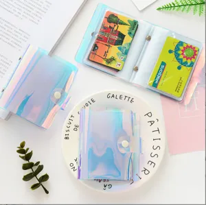 Holographic 3-inch photo album and card holder with laser iridescent finish, multi-slot design.