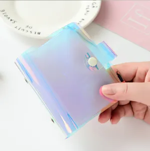 Detail view of holographic 3-inch photocard binder and mini photo album with snap closure.