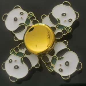 Cute panda fidget spinner with golden center cap, metal enamel stress relief hand toy for kids.
