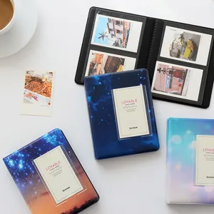 Mini Instant Photo Album Cute Cartoon Starry Sky Gradient Storage Book For Pictures Cards Ticket Holder