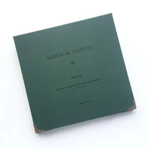 Green ticket album detail view, textured cover with metal corner protectors for extra protection.