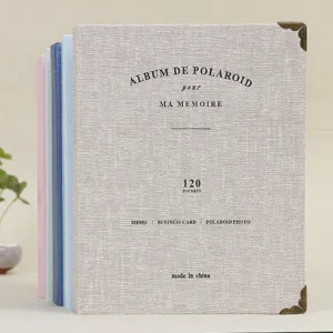 Fabric cover 3-inch polaroid photo album, 120 pockets pocket-style memory book detail view.