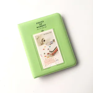 Mini album photo vert clair de trois pouces en cuir PU pour rangement instax mignon