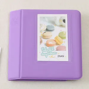 Purple mini instant photo album with pocket, 64 pockets sweet style storage book for pictures.