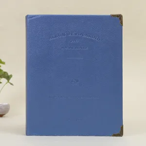Blue leather 3 inch polaroid photo album with metal corners, 120 pockets memory book.