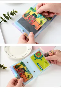 Holographic 3-inch card holder detail view, clear PVC photo album with multi-card slots for storage.