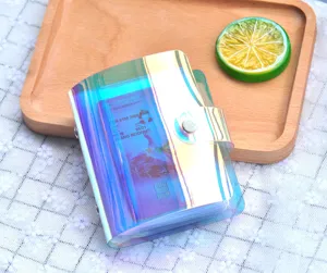 Colorful laser holographic 3-inch photo album card holder detail view, glossy PVC card storage.