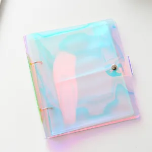 Close-up detail of transparent holographic laser binder, photocard storage album cover.