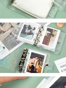Transparent glitter PVC loose leaf photo album 3 inch mini binder for cards and pictures.