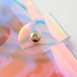 Transparent holographic PVC photo album detail shot, perfect for Instax mini cards storage.