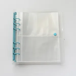 Transparent 6-ring photo album binder for polaroid cards, clear PVC storage book with snap.