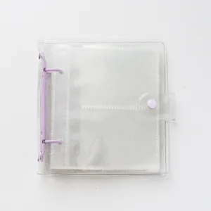 Détail de classeur de photocarte pailleté, anneaux violets, bouton pour cartes 3 pouces.