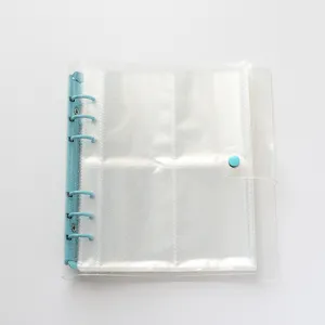 Clear glitter 6 ring binder photo album and card holder detail view, glossy transparent design.