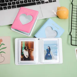 Mini Album Photo Livre de Stockage d'Images Polaroid Cœur Creux Porte-Carte Mignon Album Photo De Poche Portable Cadeau