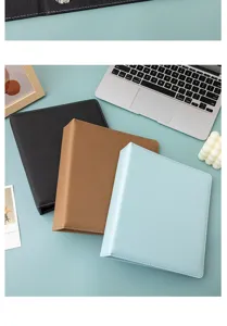 A5 leather card binder detail shot showing multi-color photo collection albums clearly.