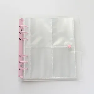 Clear PVC photocard binder detail, pink rings, 3-inch card pockets for collection.