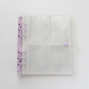 Transparent glitter 6 ring photocard binder detail shot, clear PVC mini album pocket page.