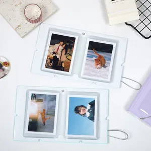 Álbum de tarjetas de fotos transparente de 3 pulgadas mini carpeta polaroid con correa.