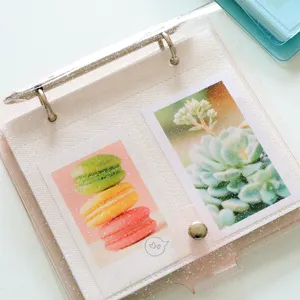 Glitter 3 inch loose leaf PP photo album detail, transparent card binder pocket insert.