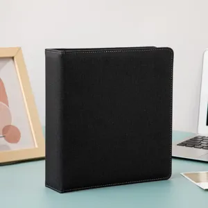 Black A5 card binder photo album with elegant white stitching, perfect for photocards storage.