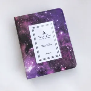Mini 3-inch starry sky photo album with transparent pocket and card insert for collectibles.