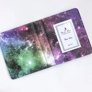 Starry sky 3-inch mini photo album detail, galaxy pattern ticket storage book, clear pockets.