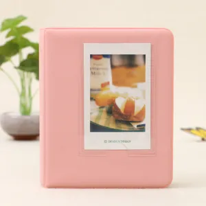 Pink mini polaroid photo album, candy color 64 pockets pocket insert photo storage book.