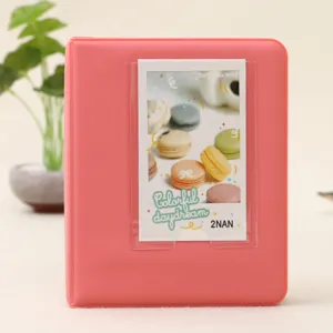 Pink mini photo album detail shot, cute candy color pocket photo card holder for instant film.