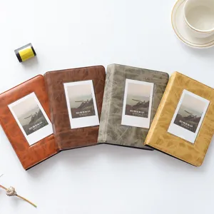 Vintage 3-inch mini photo album for instax polaroid pictures, 64 pockets PU leather cover.