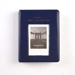 Mini 3-inch photo album for Instax mini polaroid films, PU leather cover with gold stamp.