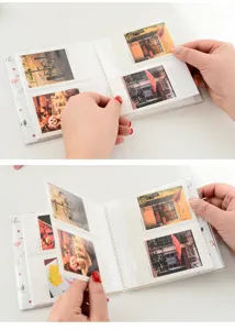 Mini 3-inch photo album detail view showing clear PP pockets and insert pockets for cards.