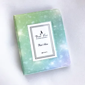 Mini 3-inch photo album cover detail, beautiful starry gradient design with clear card slot.