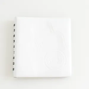 White 3-inch instax photo album detail, spiral bound pocket refill page binder design.