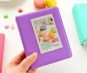 Purple mini photo album pocket for 3 inch instax mini photos, cute macaron style details.
