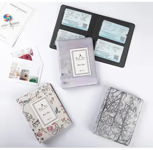 Details view of 3-inch mini photo albums and card holders with various floral and animal covers.