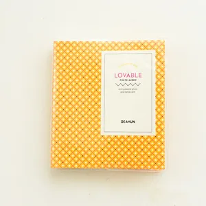 Mini polaroid photo album detail view, 3-inch card holder with cute yellow checkered cover design.