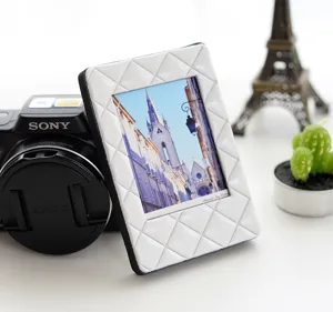 White quilted diamond photo frame desktop picture display stand for nice home room decor