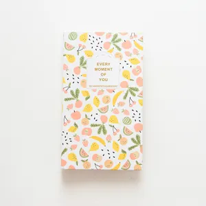 Close-up detail view of a cute fruit patterned self-adhesive 3-inch photo album cover.