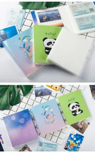 Mini 3-inch photo album detail view, cute polaroid ticket collection book flat lay display.