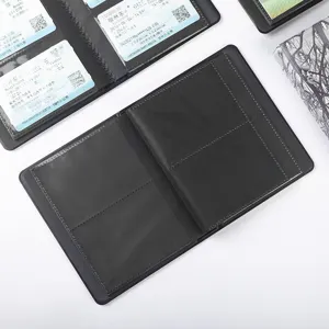 Black PU leather 3-inch photo album and card holder with insert pockets for storage.